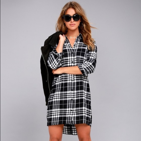 Lulus Dresses & Skirts - Cheap Monday Anti Flannel Plaid Shirt Dress Cutout